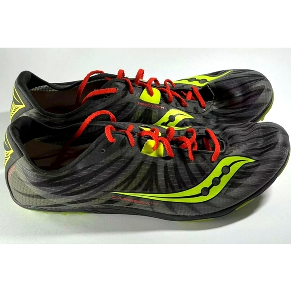 Saucony Mens Carrera XC Black Red Citron Sneaker size 13 includes  spikes New - Picture 2 of 6